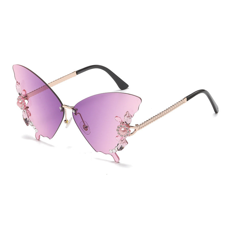 Gafas de sol de PC sin borde de diamante de forma de mariposa al por mayor